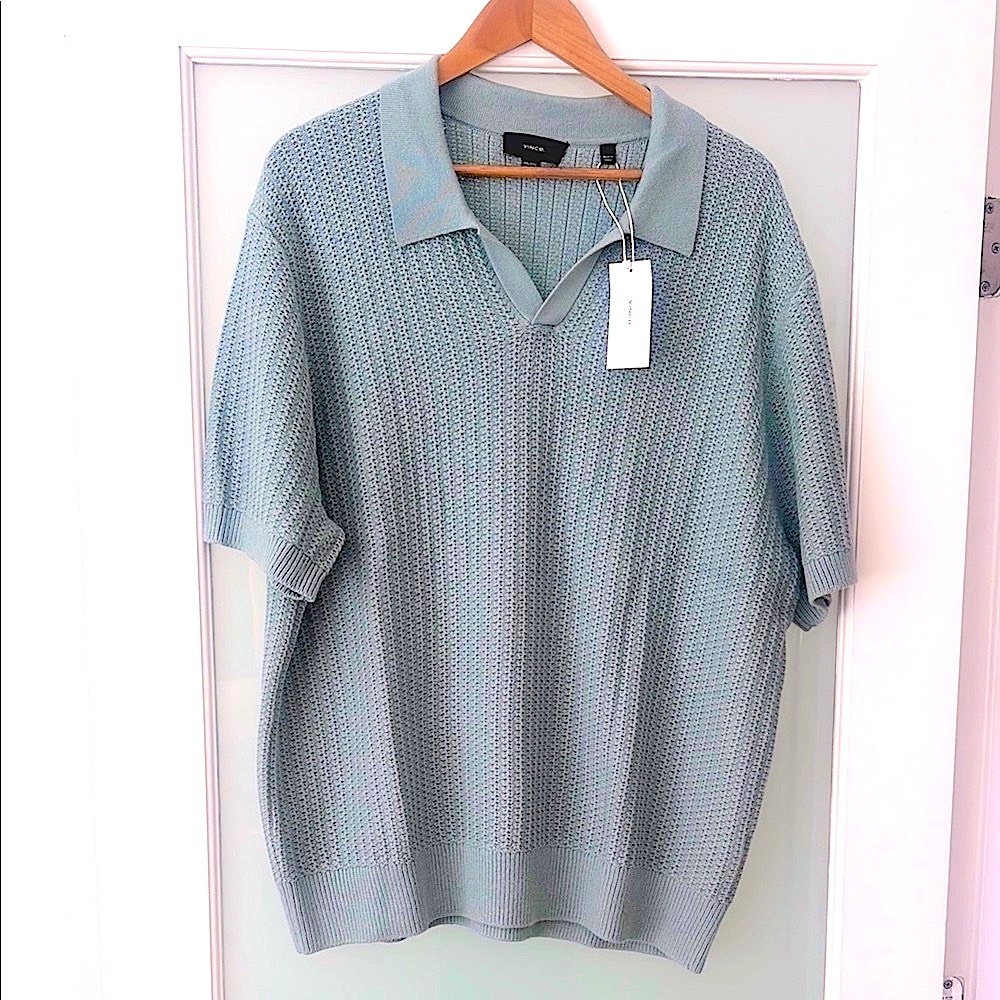 NWT Vince Men’s Textured Knit Polo | Sage Green | XXL